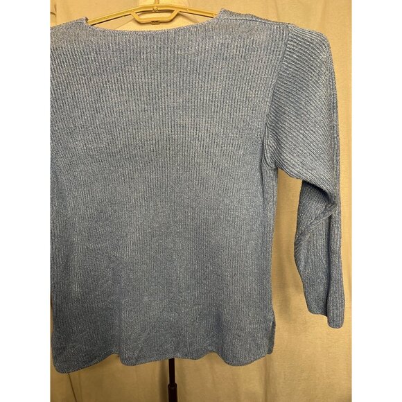 Liz Wear Petite Blue Sweater PS Tight Ribbed Knit Comfortable USA - Picture 7 of 14